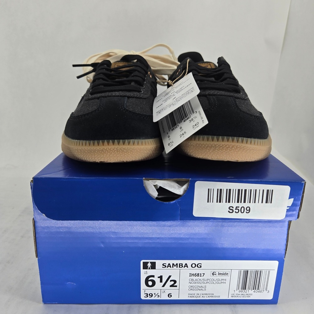 Adidas Samba OG Black Denim Suede Gum Sole Sneakers IH6817 Mens 6.5 Women 7.5 - Picture 4 of 14